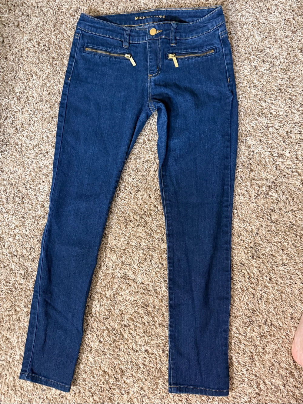 Michael Kors Dark Blue Skinny Jeans with Gold Zippers